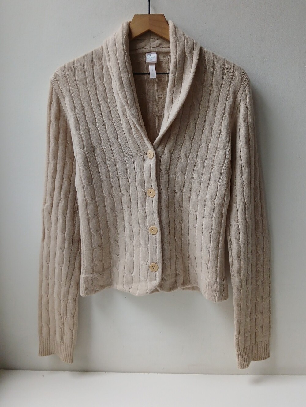 Aqua 100% Cashmere Cable Knit Cardigan Sweater Cream Medium